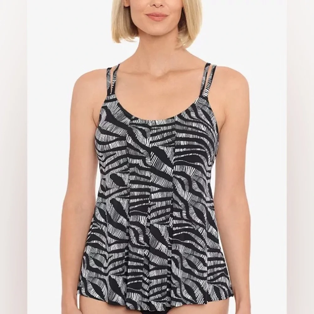 Swim Solutions Zebra Print Bust Support Tankini Top Size 8 NWT